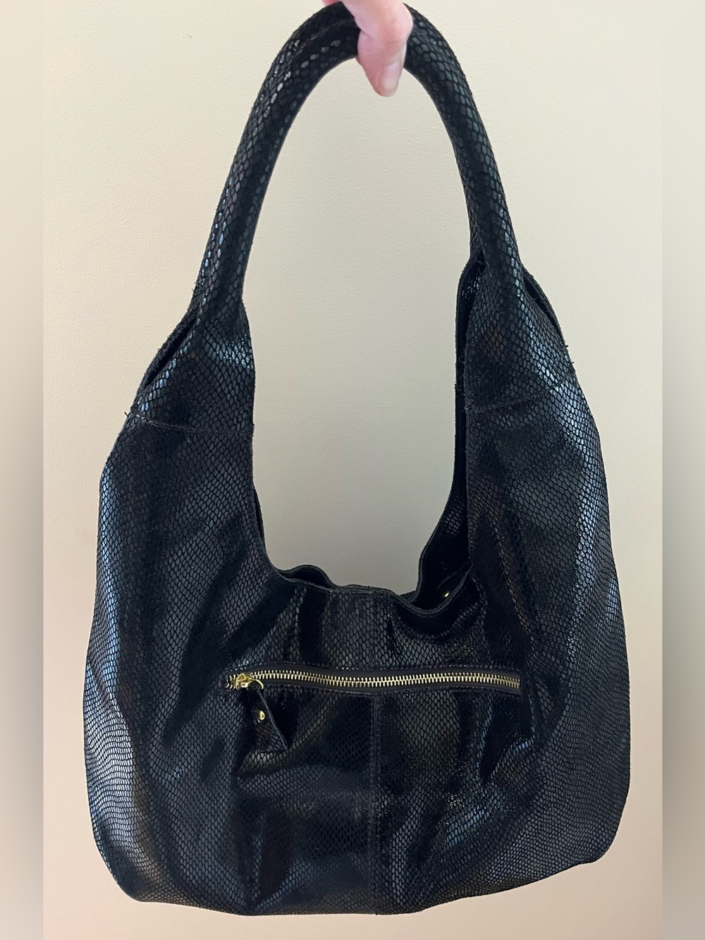 Maxine Couture Hobo Suede Leather Handbag Black - Picture 5 of 16